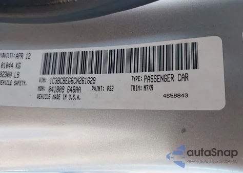 2012 Chrysler 200 Touring from USA, damaged, VIN 1C3BCBEG6CN261629